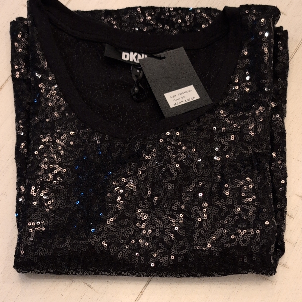 DKNY Shimmering Black Sequin Blouse